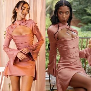 House of CB London Toira Draped Corset Satin Mini Dress Rose